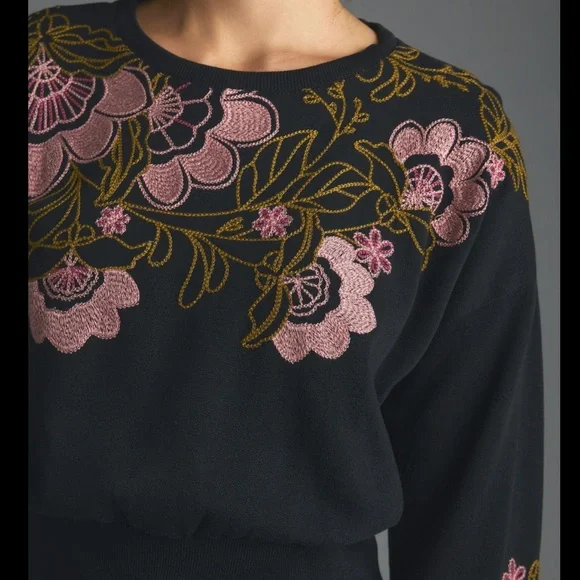 By Anthropologie Embroidered Sweatshirt in Black - Picture 2 of 9